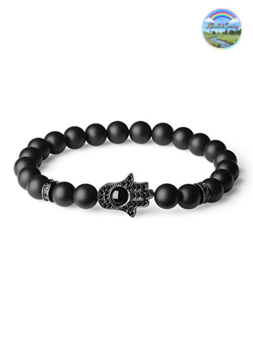 Hamsa Hand Bracelet Evil Eye Protection Onyx Stone Beaded Stretch